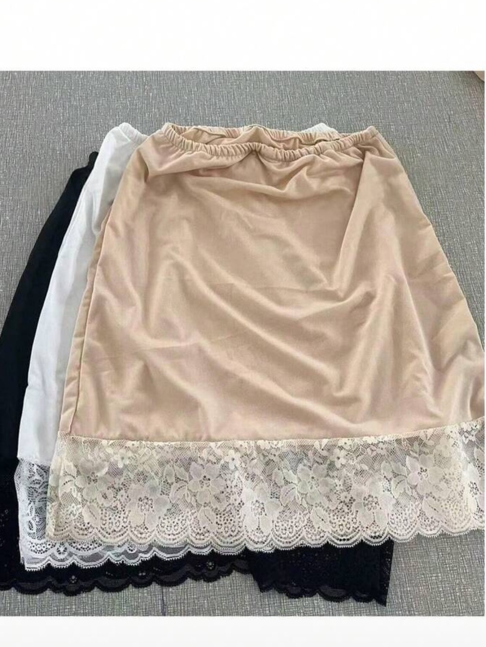 Lace Trim Half Slip Skirt - Beige, White, Black